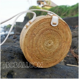 circle disc handbags rattan design full handmade limited edition leather handle